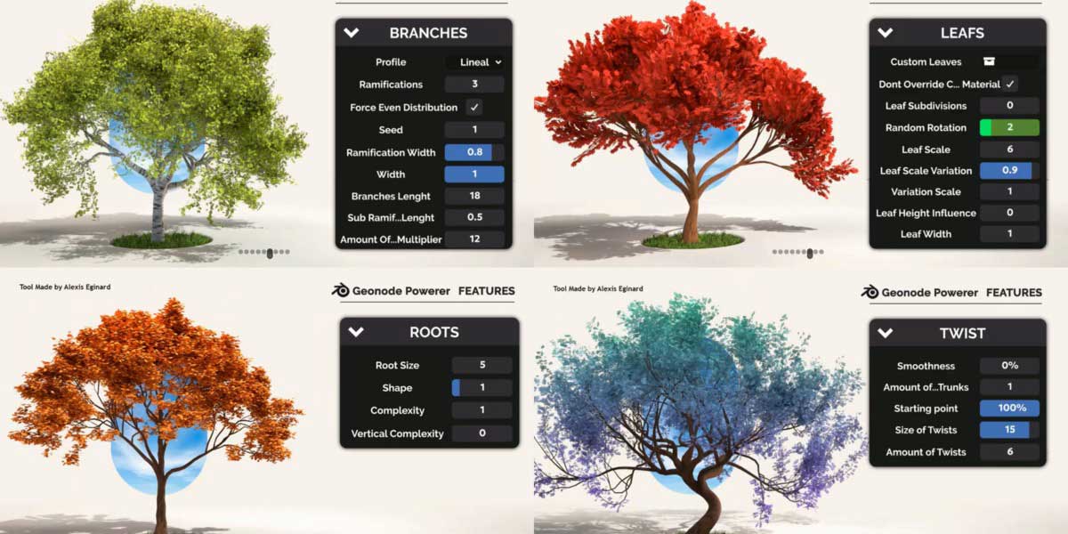 Blender400种程序化树木模型生成器资产预设 Treedesigner + 400 Procedural Trees