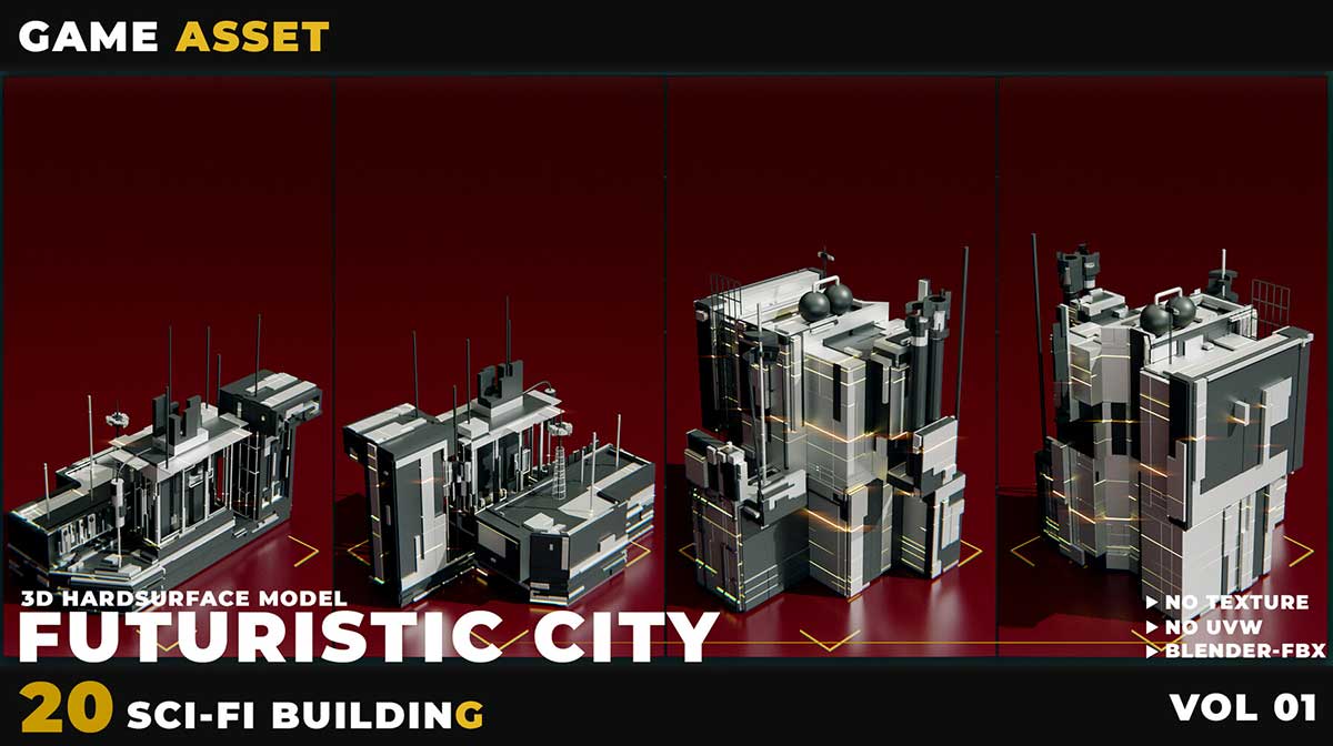 20种科幻未来城市建筑3D模型合集(C4D,Blender,FBX,OBJ) 20 SCI-FI BUILDING FUTURISTIC CITY VOL 01