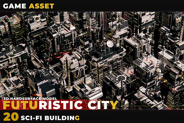 20种科幻未来城市建筑3D模型合集(C4D,Blender,FBX,OBJ) 20 SCI-FI BUILDING FUTURISTIC CITY VOL 01