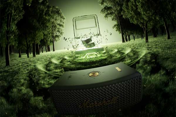 C4D绿色草地马歇尔音响森林场景OC渲染工程音箱C4D模型下载