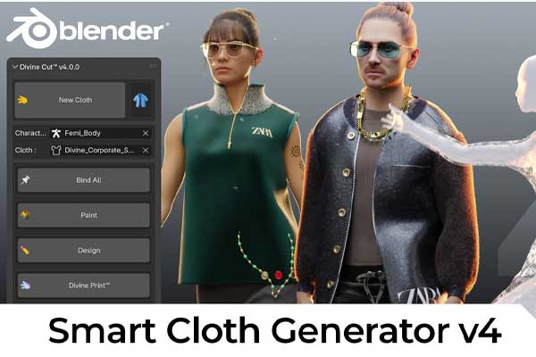 Blender一键生成衣服布料模拟插件 Divine Cut v3.4.3 | Smart Cloth Generator
