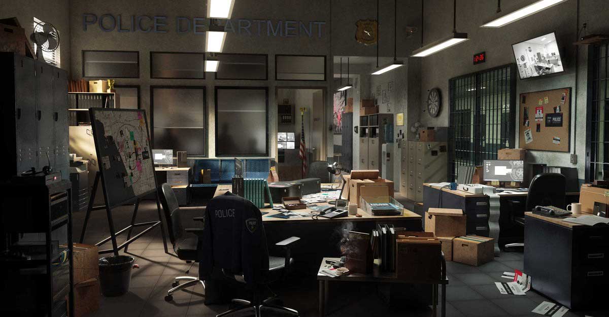 现代警察局模型警局室内环境3D模型资产(C4D,Blend,FBX) KitBash3D – Police Dept