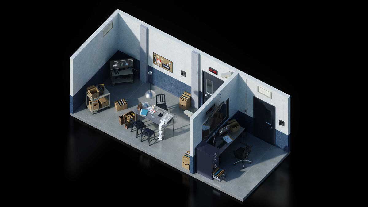 现代警察局模型警局室内环境3D模型资产(C4D,Blend,FBX) KitBash3D – Police Dept