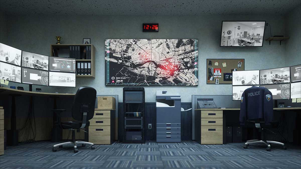 现代警察局模型警局室内环境3D模型资产(C4D,Blend,FBX) KitBash3D – Police Dept