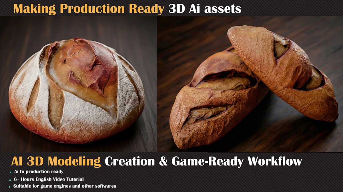 AI 3D模型雕刻重拓扑贴图渲染教程(中英文字幕) Master Course AI 3D Modeling Creation & Game-Ready Workflow