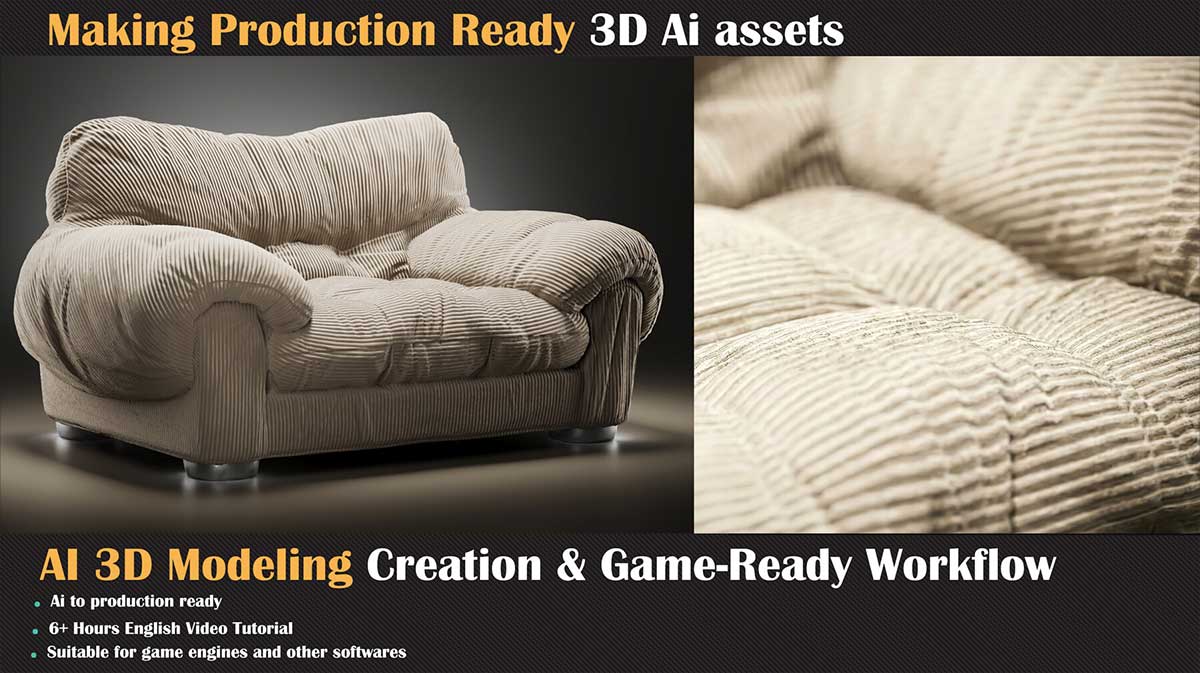 AI 3D模型雕刻重拓扑贴图渲染教程(中英文字幕) Master Course AI 3D Modeling Creation & Game-Ready Workflow