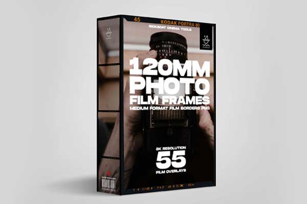 55个复古照片胶片框PNG图片素材 120mm Photo Film Frames PNG | Medium Format Film Borders PNG (8K)