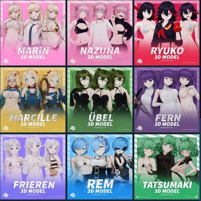 8个精美的Blender卡通动漫人物绑定3D模型合集 Kley Mirabal 3D-Models Collection