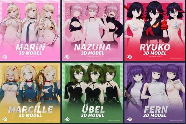 8个精美的Blender卡通动漫人物绑定3D模型合集 Kley Mirabal 3D-Models Collection