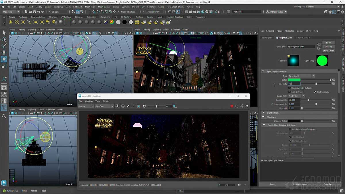 May+Arnold创建城市街道环境建模合成渲染全流程教程 The Gnomon Workshop – Cityscape Set Design Volume 1 & 2