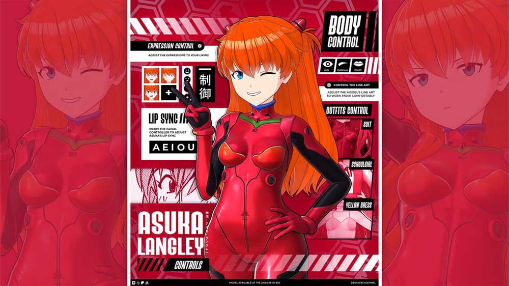Asuka Langley角色模型下载 T Pose+多套服装+VRM(Blender,Unity,VRM)
