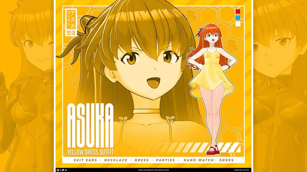Asuka Langley角色模型下载 T Pose+多套服装+VRM(Blender,Unity,VRM)