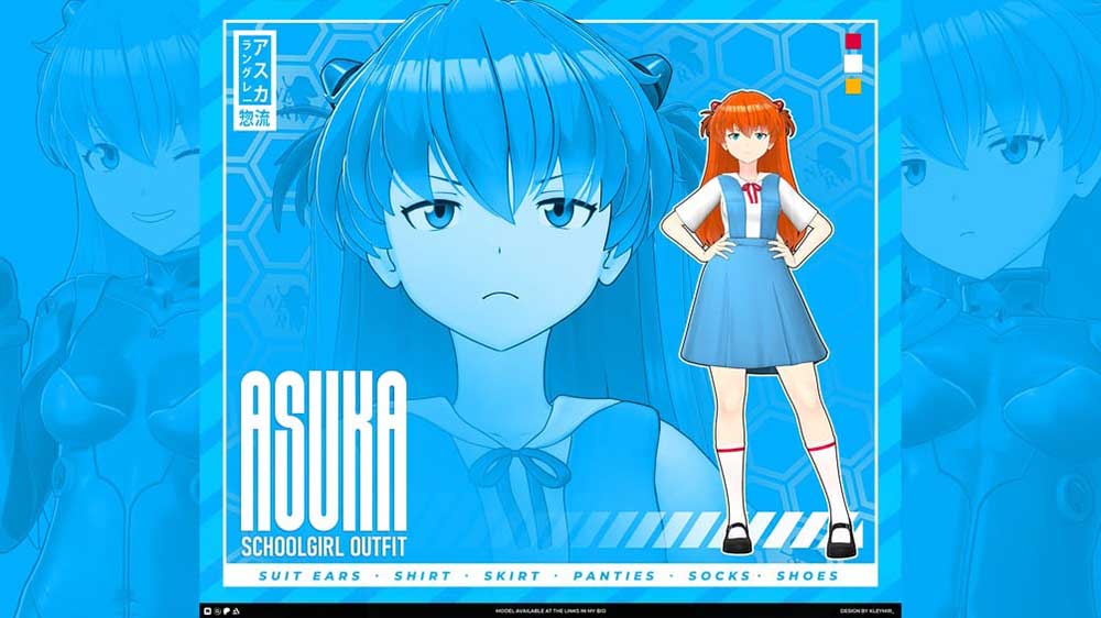 Asuka Langley角色模型下载 T Pose+多套服装+VRM(Blender,Unity,VRM)