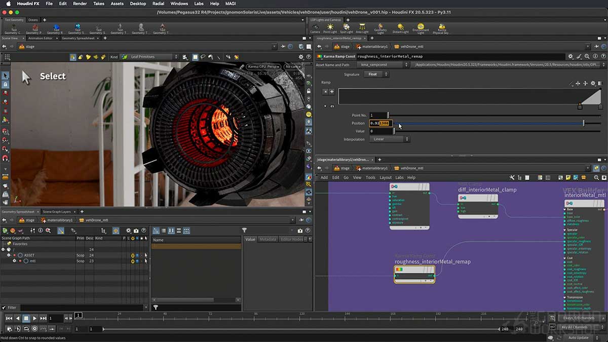 Houdini电影级科幻飞船场景灯光渲染合成VFX序列全流程课程(中文配音+字幕) Creating a Sci-Fi Sequence using Houdini Solaris