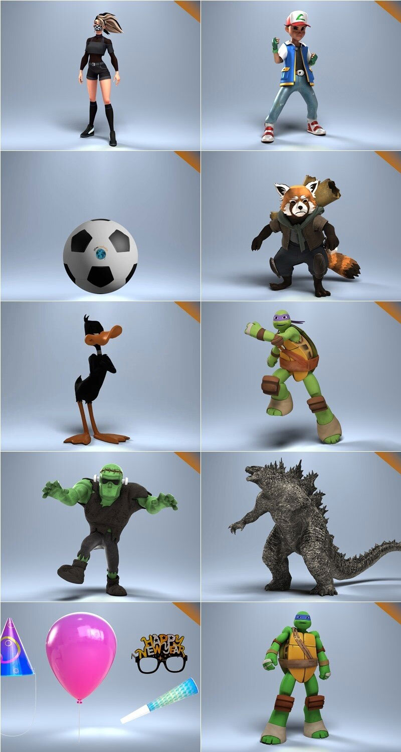 Blender39个卡通动画游戏角色人物绑定3D模型 Agora Assets Library Blender