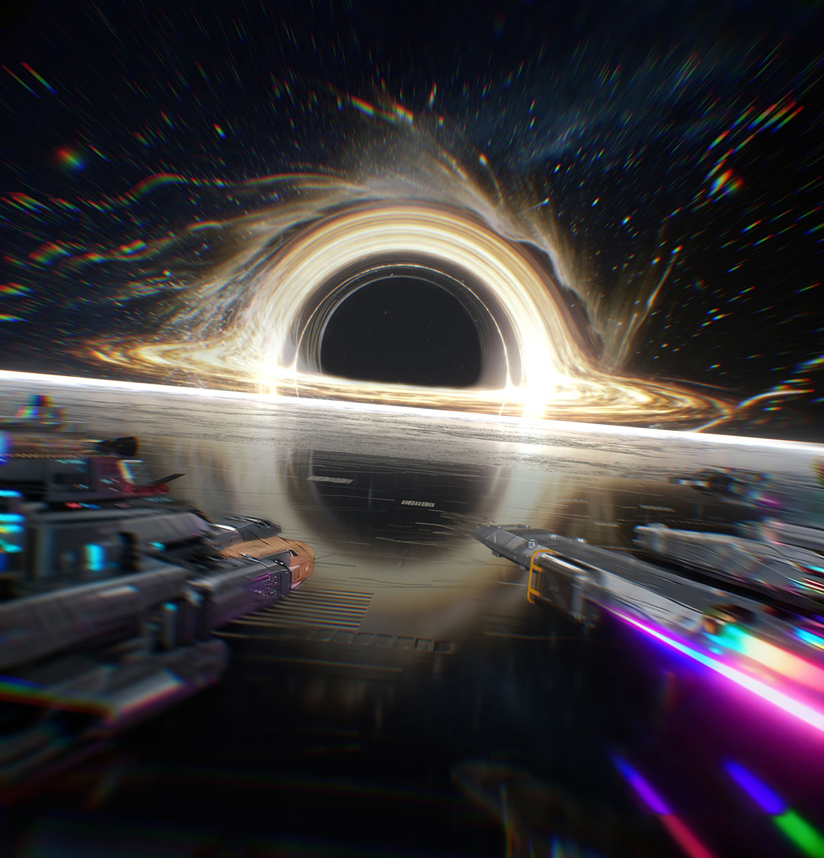 C4D科幻飞船黑洞场景OC渲染工程黑洞飞船C4D模型