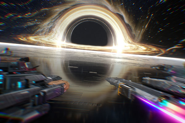 C4D科幻飞船黑洞场景OC渲染工程黑洞飞船C4D模型