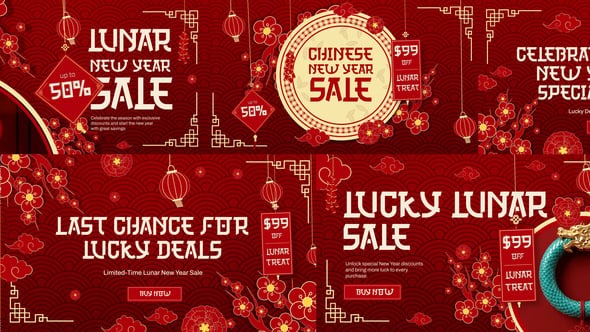 两款AE中国风新年春节祝福促销渲染模板 Chinese New Year Sale Promo After Effect