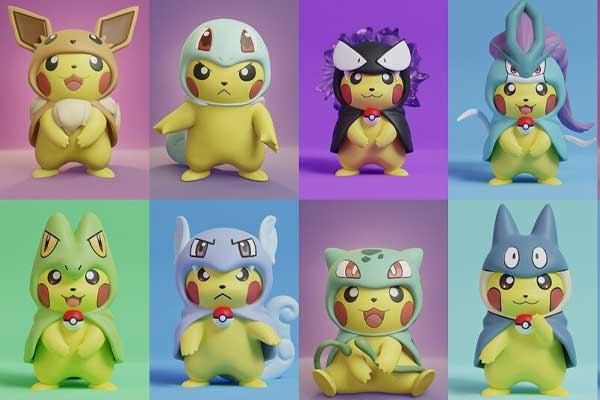 39个卡通皮卡丘角色3D打印微缩STL模型