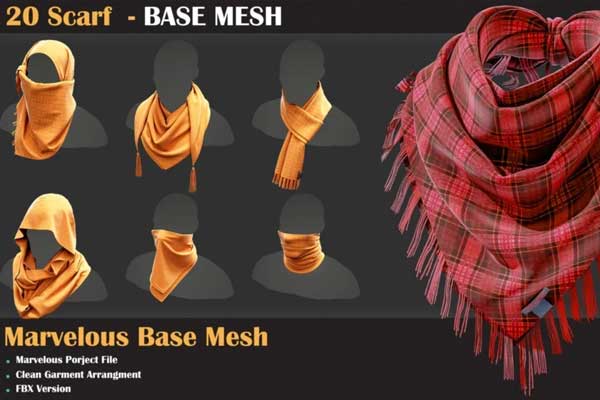 20款围巾模型服饰3D模型下载(FBX,OBJ)