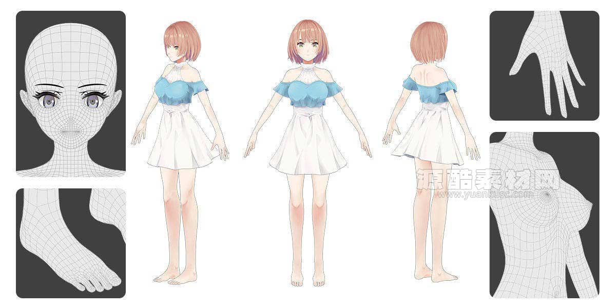 低多边形日系女性角色基础3D模型(Blender,FBX,OBJ) Anime Female Base Mesh Age Kit v1.1