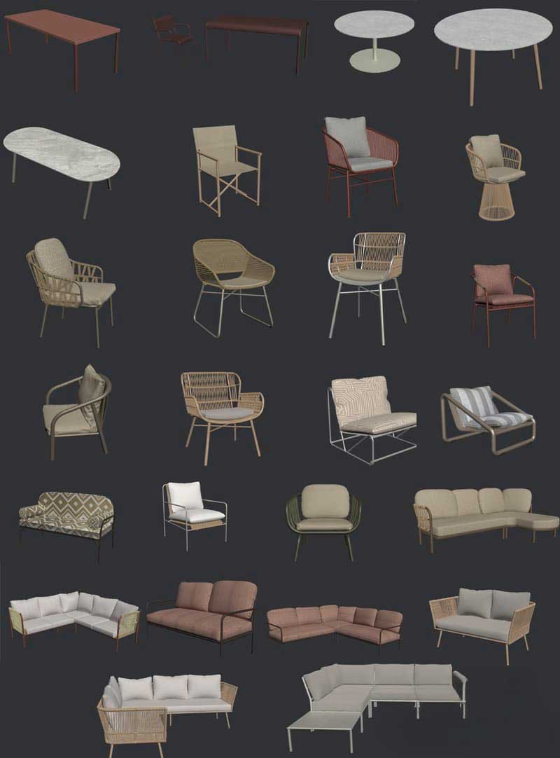 26个家具藤编椅子模型沙发茶几圆桌家具3D模型(C4D,FBX)