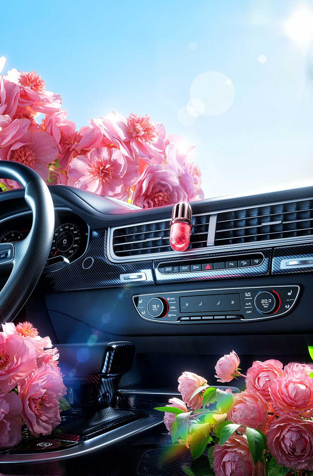 C4D汽车内部车载香薰场景OC渲染工程汽车主驾驶室3D模型