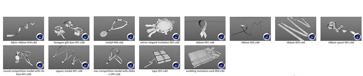 丝带飘带模型礼盒拉花3D模型(C4D,OBJ)