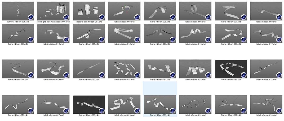丝带飘带模型礼盒拉花3D模型(C4D,OBJ)