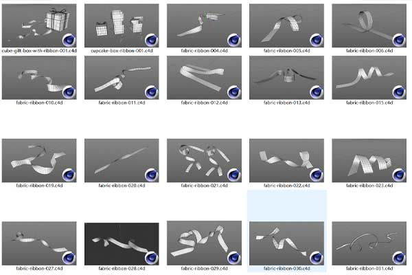 丝带飘带模型礼盒拉花3D模型(C4D,OBJ)