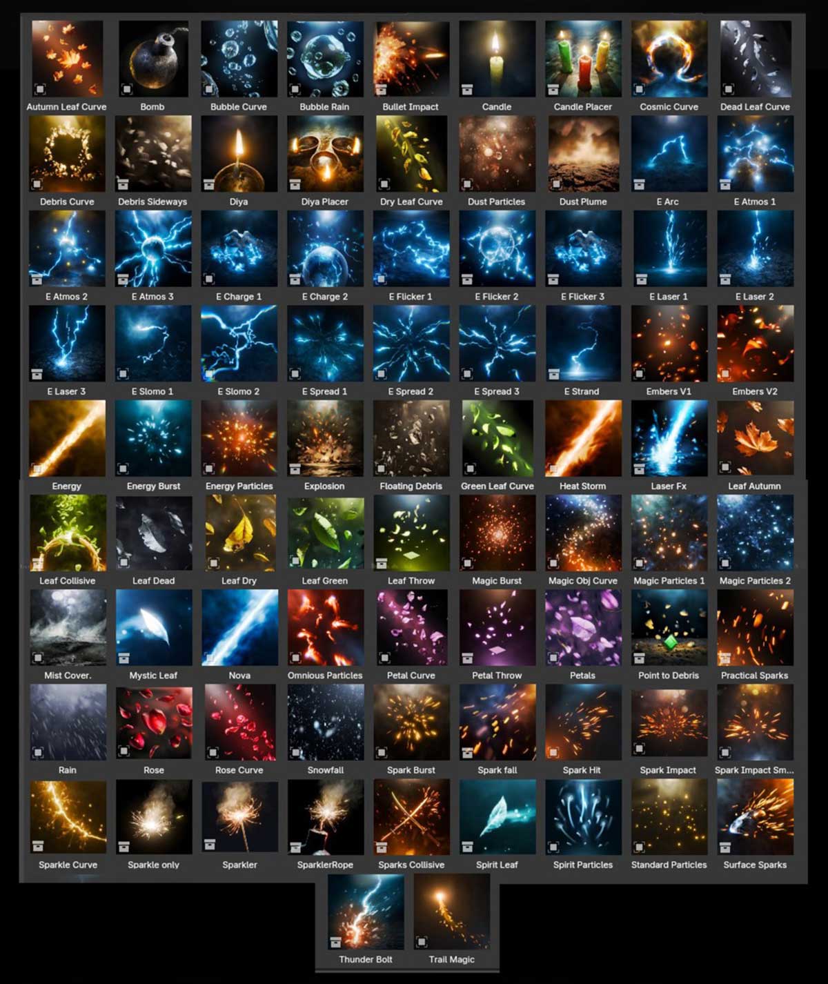 Blender火焰闪电火花灰尘花瓣树叶魔法特效资产预设 Omega Particle Fx V0.4.5