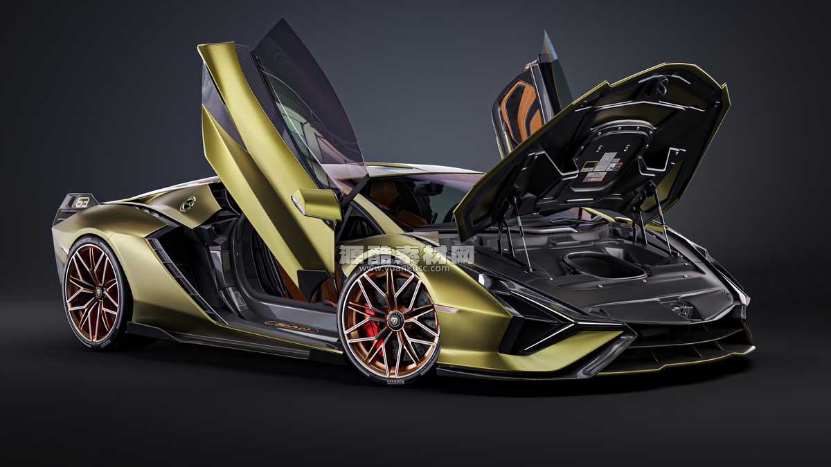 兰博基尼Sian模型带内饰超级跑车模型3D模型下载(C4D,Blender,Max,FBX)