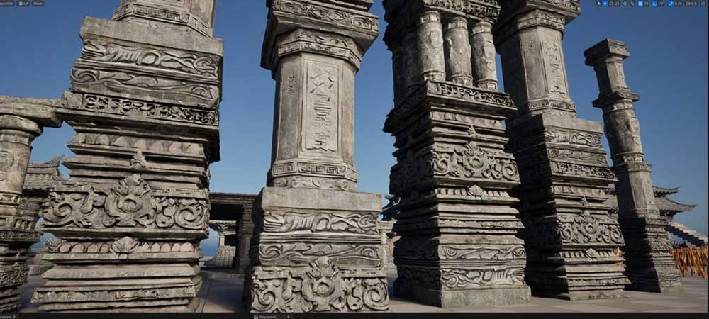 Blender200+模块化中国古代建筑构建与雕像3D模型资产合集 Ancient Chinese Architecture Asset Pack