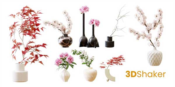 Blender室内装饰植物花瓶花卉花瓶3D模型下载 Flowers In Vases - 12 Decorative Interior Plants In Vases