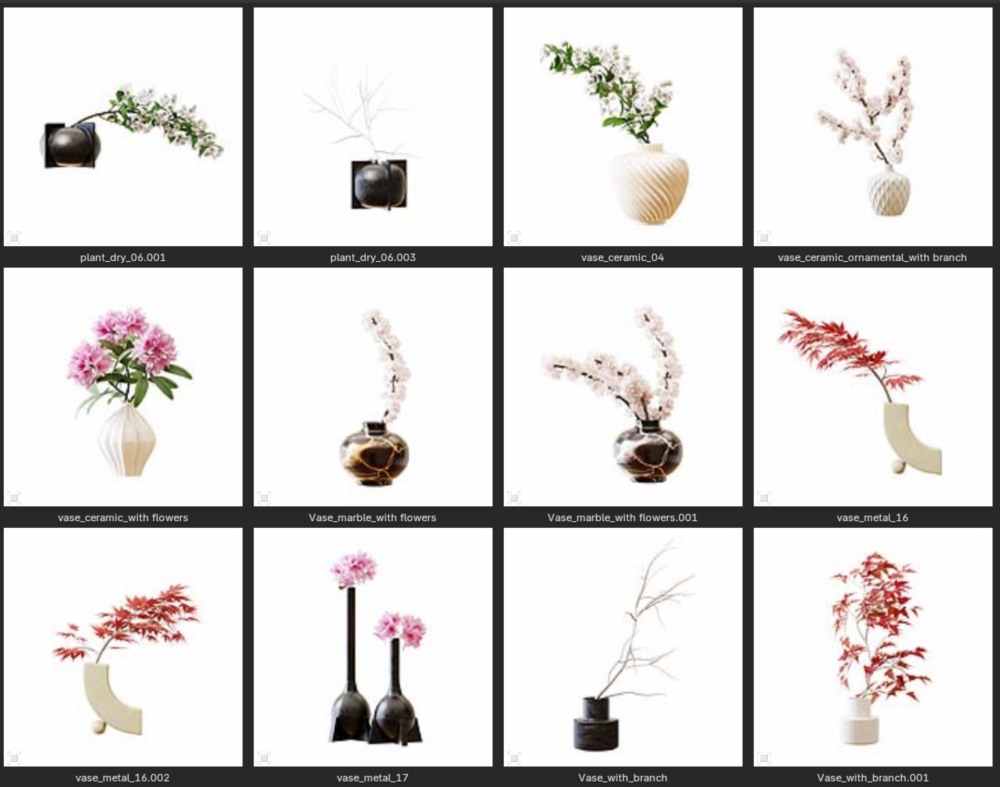 Blender室内装饰植物花瓶花卉花瓶3D模型下载 Flowers In Vases - 12 Decorative Interior Plants In Vases