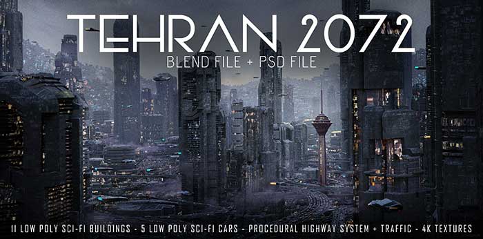 Blender德黑兰2072未来城市科幻建筑3D模型资产 Tehran 2072 Blend File