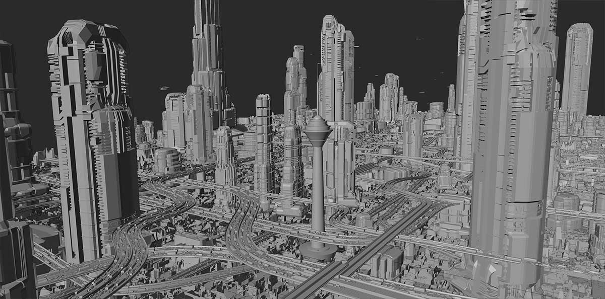 Blender德黑兰2072未来城市科幻建筑3D模型资产 Tehran 2072 Blend File