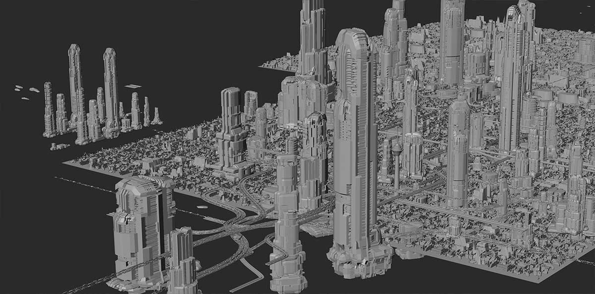 Blender德黑兰2072未来城市科幻建筑3D模型资产 Tehran 2072 Blend File