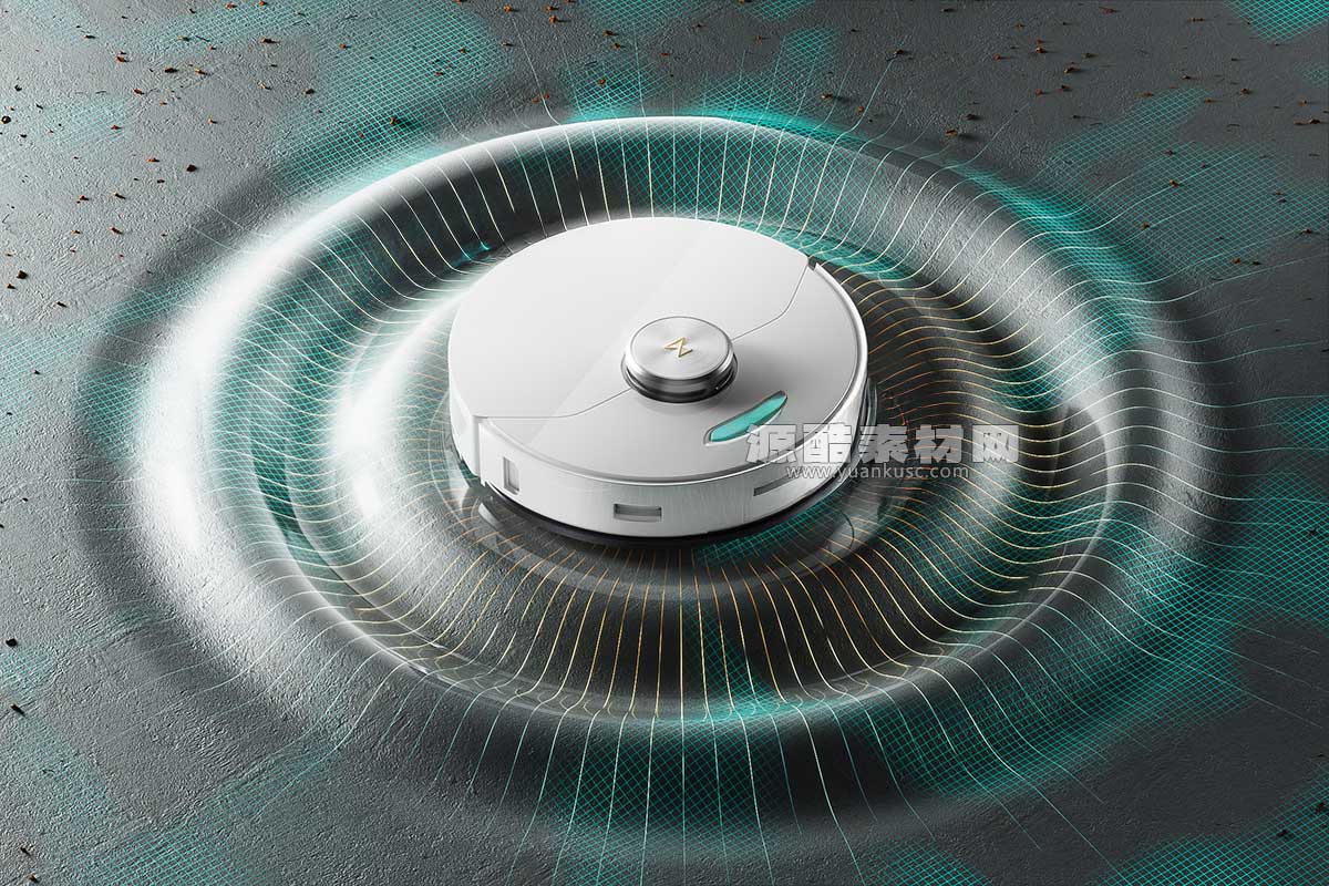 C4D扫地机器人波浪光线场景RS渲染工程扫地机器人C4D模型