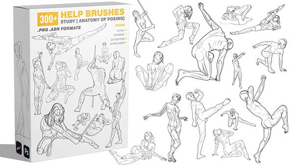 PS/Procreate人体姿态解剖绘画画笔笔刷素材 300 Help Brushes Vol 2 (Study Anatomy of posing)