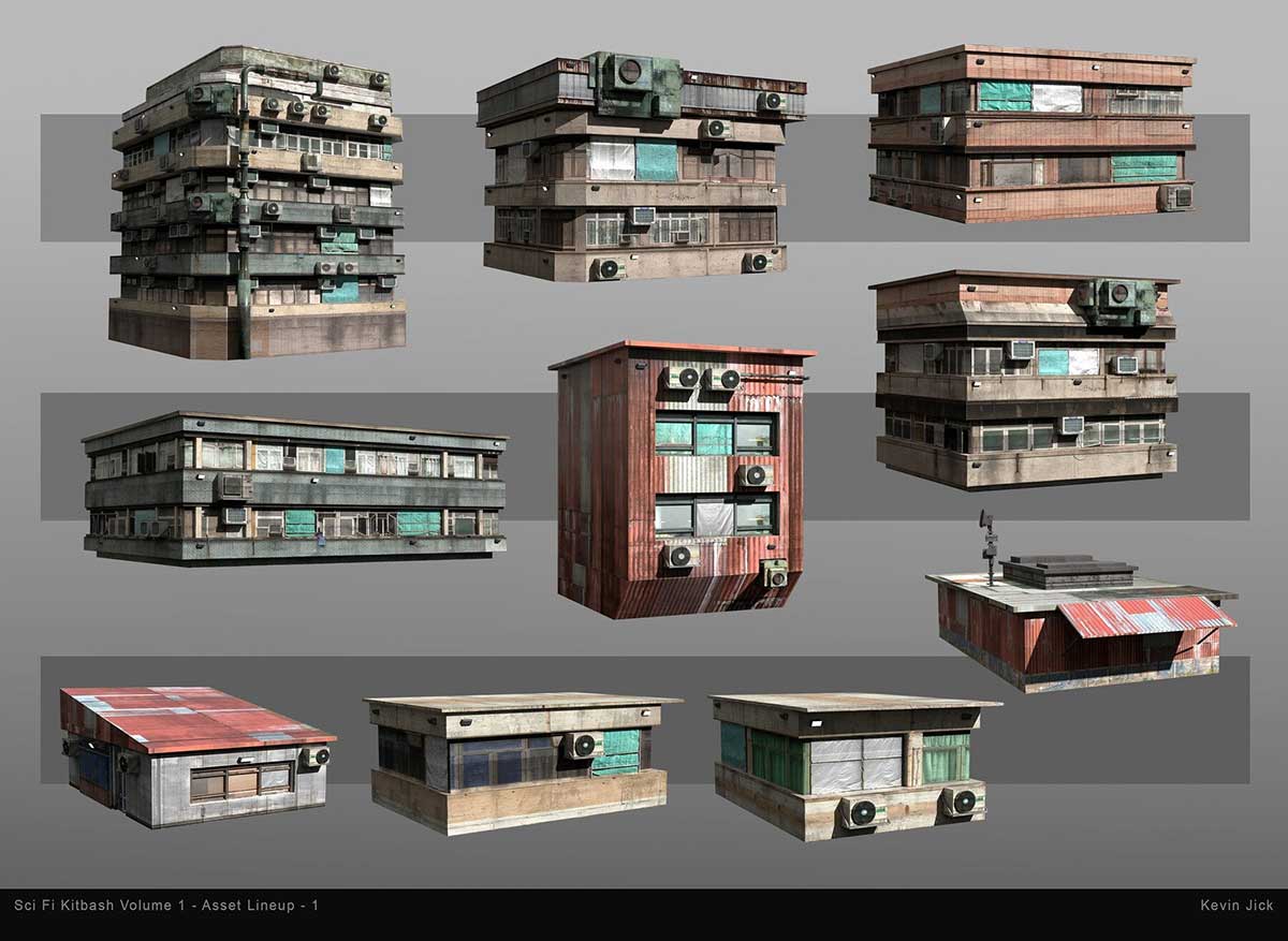 Blender80个科幻风格贫民窟建筑3D模型资产合集 Sci-Fi Kitbash – Volume 1