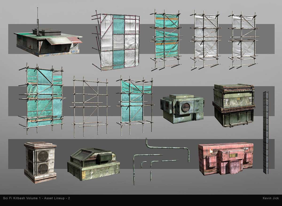 Blender80个科幻风格贫民窟建筑3D模型资产合集 Sci-Fi Kitbash – Volume 1