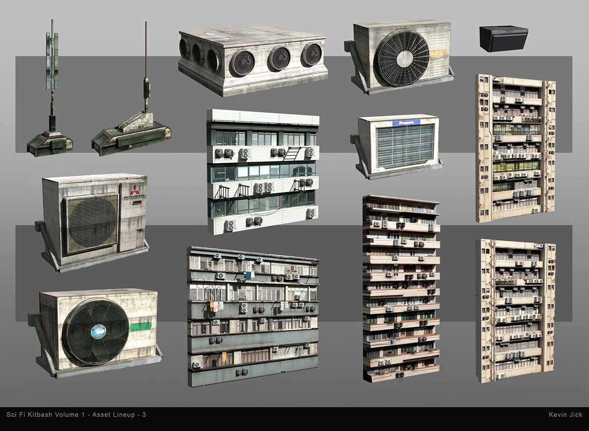 Blender80个科幻风格贫民窟建筑3D模型资产合集 Sci-Fi Kitbash – Volume 1