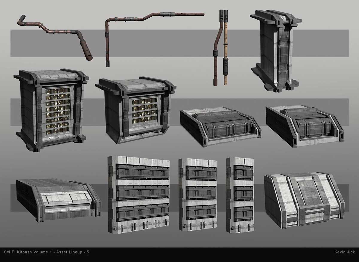 Blender80个科幻风格贫民窟建筑3D模型资产合集 Sci-Fi Kitbash – Volume 1