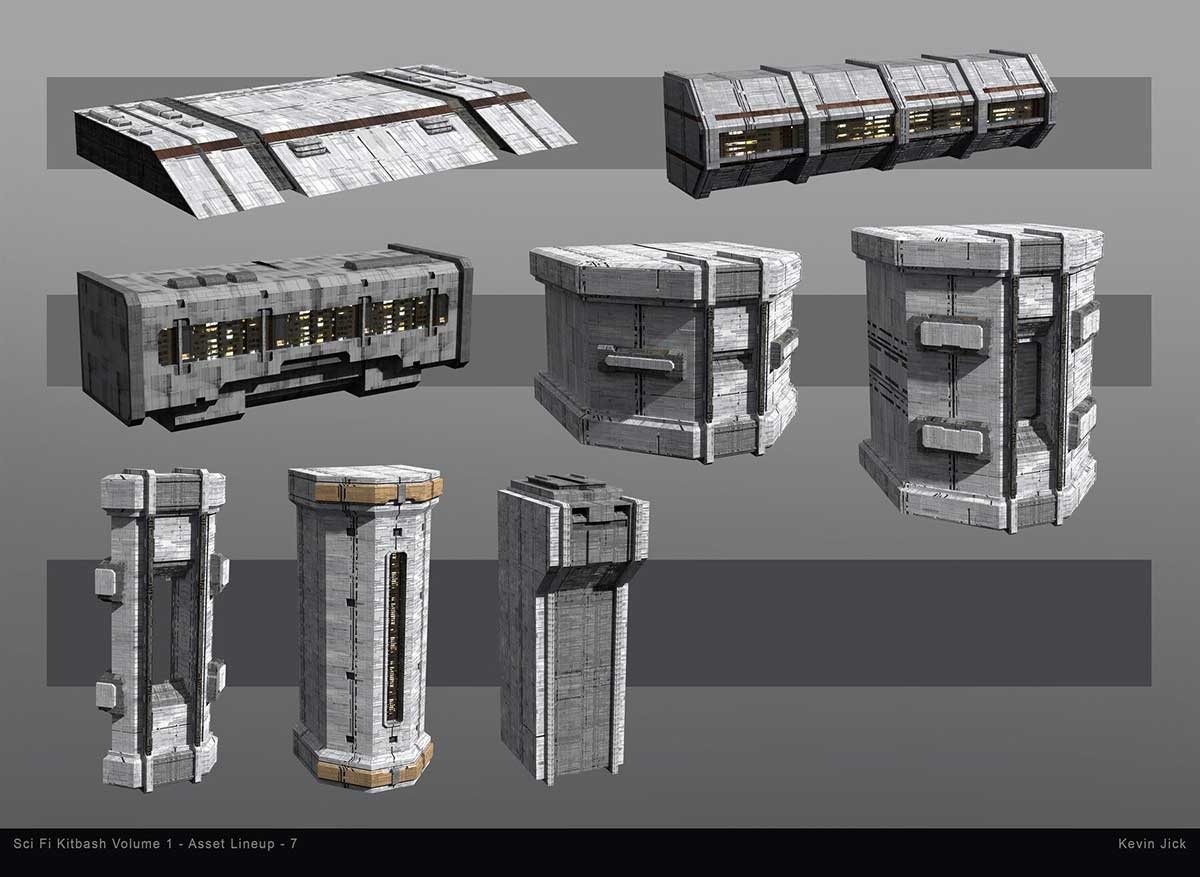 Blender80个科幻风格贫民窟建筑3D模型资产合集 Sci-Fi Kitbash – Volume 1