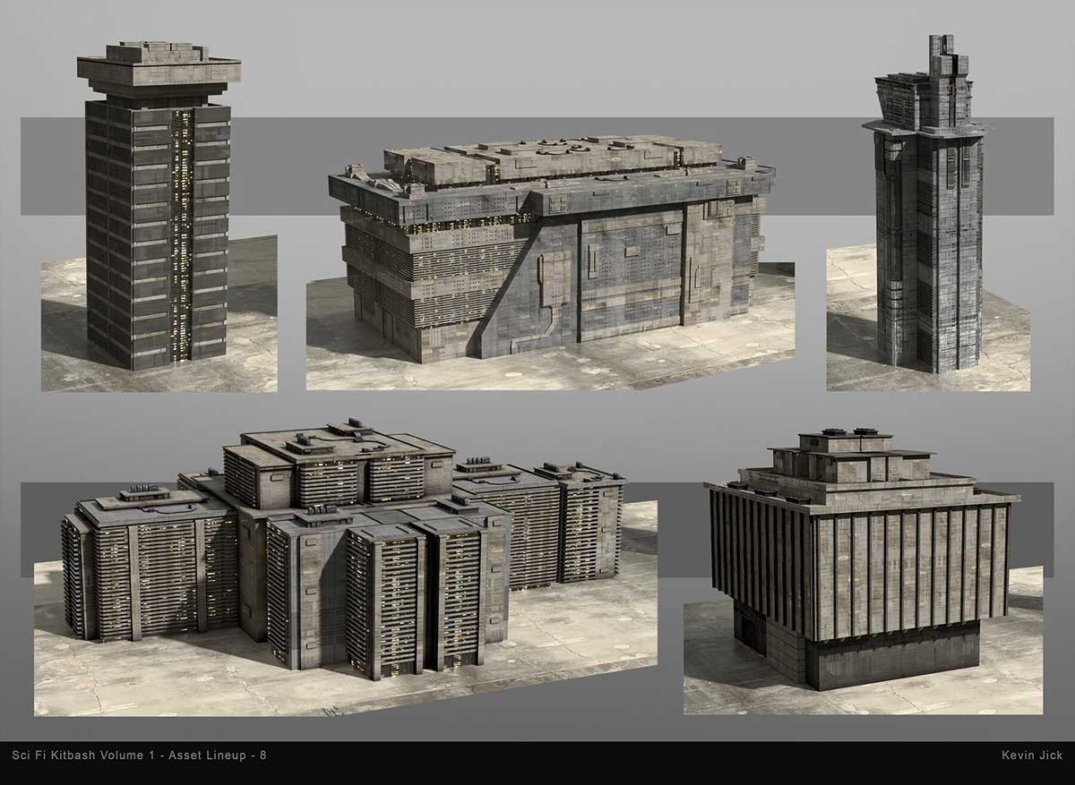 Blender80个科幻风格贫民窟建筑3D模型资产合集 Sci-Fi Kitbash – Volume 1