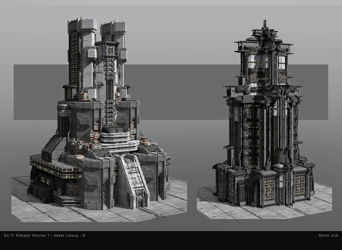 Blender80个科幻风格贫民窟建筑3D模型资产合集 Sci-Fi Kitbash – Volume 1
