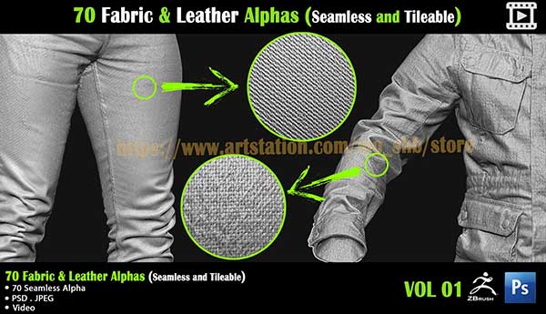 70组无缝可平铺Alpha织物皮革贴图纹理 70 Fabric & Leather Alphas