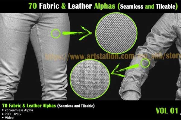 70组无缝可平铺Alpha织物皮革贴图纹理 70 Fabric & Leather Alphas