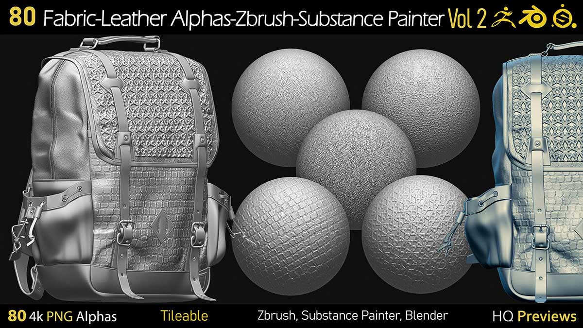 80种4K织物皮革无缝Alpha贴图纹理 80 4K Fabric-Leather Tileble Alphas-PNG-Zbrush-Substance Painter-vol2